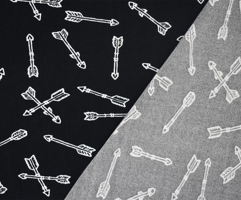 Black-White Arrow Printed Poly Stretch Double Brushed Jersey Knit Fabric