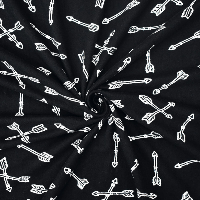 Black-White Arrow Printed Poly Stretch Double Brushed Jersey Knit Fabric