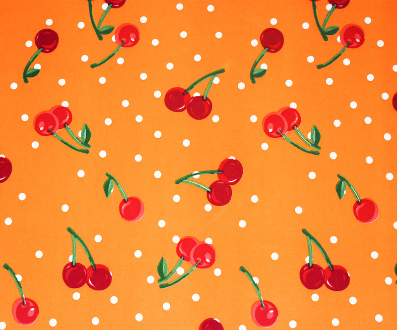 Yellow-Red Cherry Dot Printed Poly Stretch Double Brush Jersey Knit Fabric