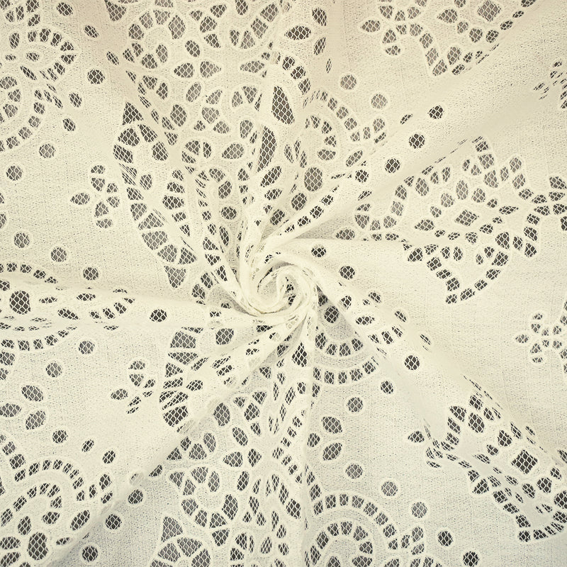 Off-White Cotton Poly Baroque Crochet Lace Mesh Fabric