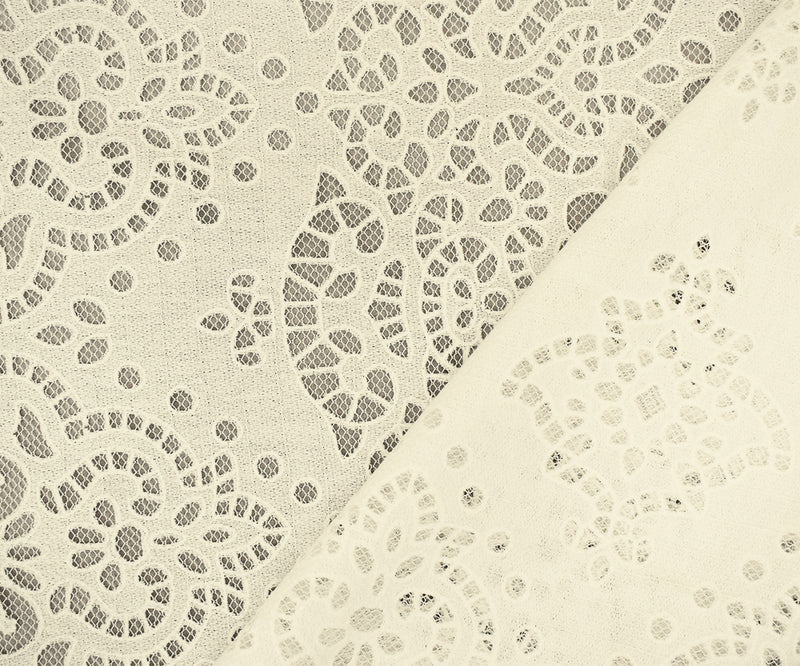 Off-White Cotton Poly Baroque Crochet Lace Mesh Fabric