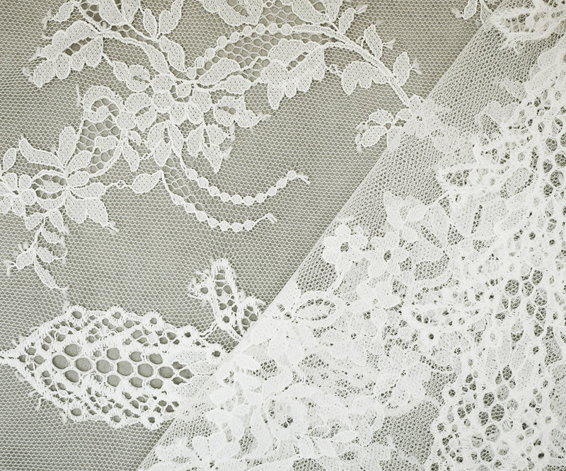 3 YD PC-White Nylon Poly Floral Embroidered Mesh Knit Fabric