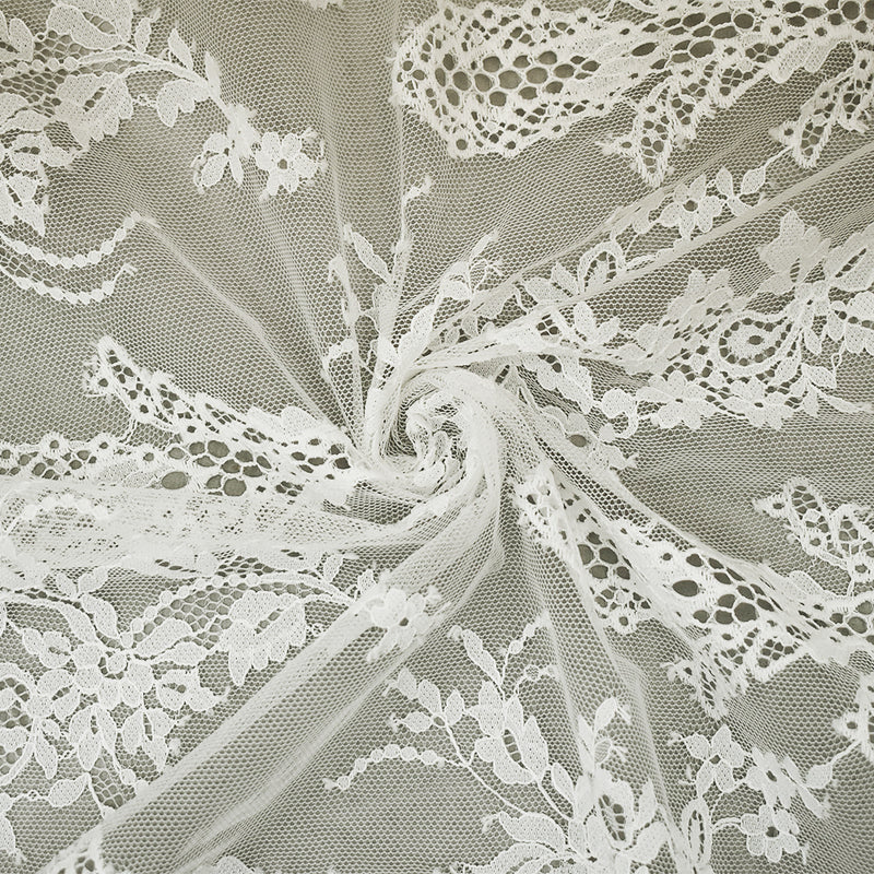 3 YD PC-White Nylon Poly Floral Embroidered Mesh Knit Fabric