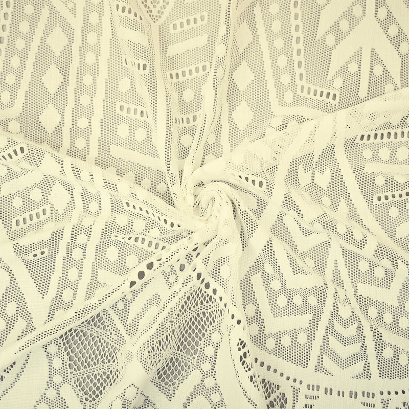 5 YD PC-Ivory Nylon Spandex Blend Fancy Geometric Lace-Like Crochet Knit Fabric