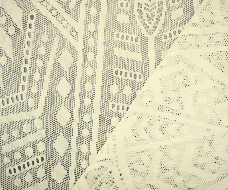 5 YD PC-Ivory Nylon Spandex Blend Fancy Geometric Lace-Like Crochet Knit Fabric