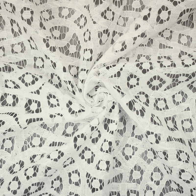 2 5/8 YD PC-White Cotton Nylon Abstract Paisley Dot Crochet Lace Knit Fabric