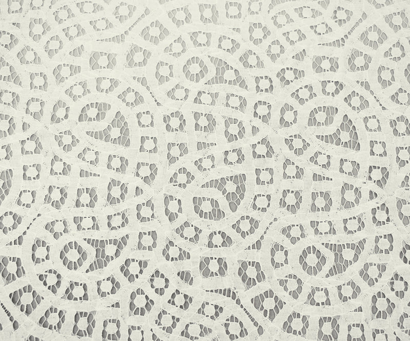 2 5/8 YD PC-White Cotton Nylon Abstract Paisley Dot Crochet Lace Knit Fabric