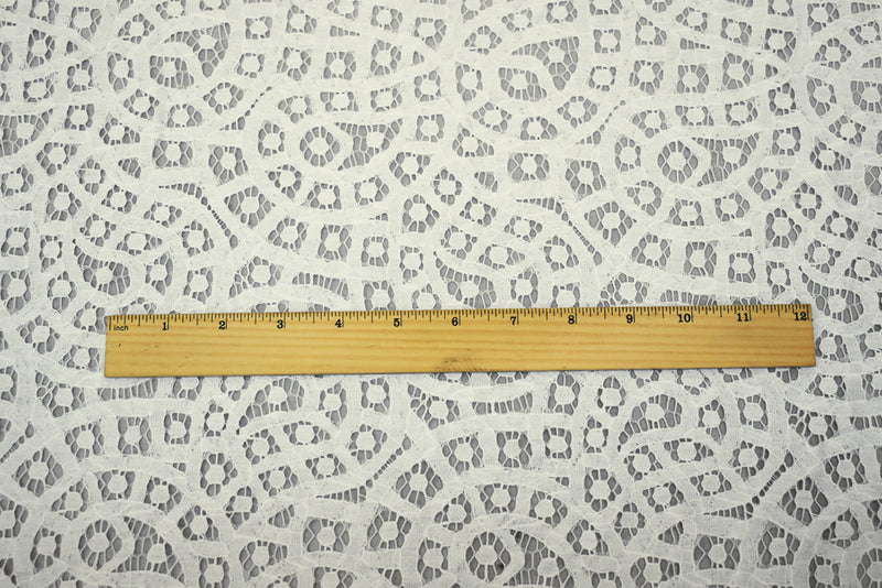 2 5/8 YD PC-White Cotton Nylon Abstract Paisley Dot Crochet Lace Knit Fabric