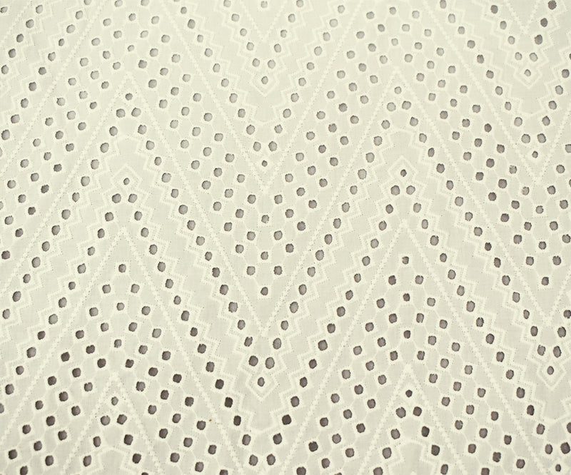 White Cotton Chevron Eyelet Embroidered Batiste Woven Fabric