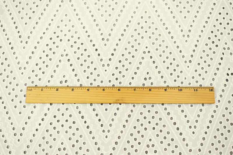 White Cotton Chevron Eyelet Embroidered Batiste Woven Fabric