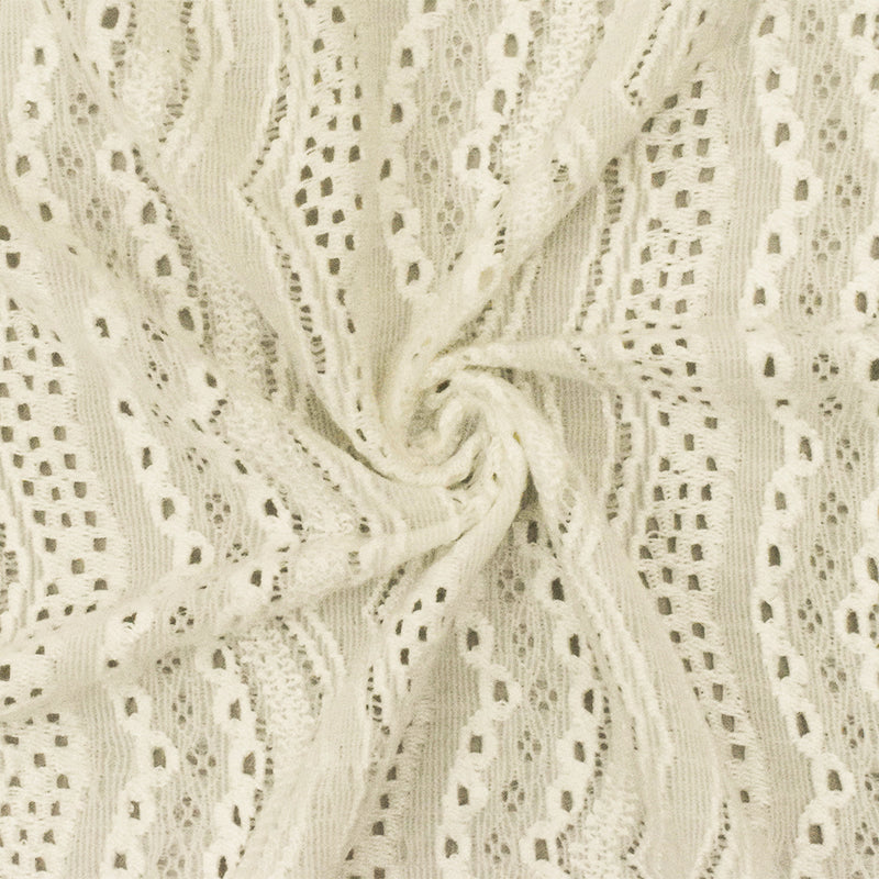 Cream Ivory Scallop Stretch Crochet Knit Fabric