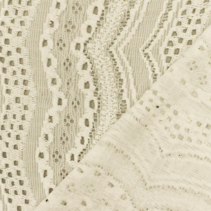 Cream Ivory Scallop Stretch Crochet Knit Fabric