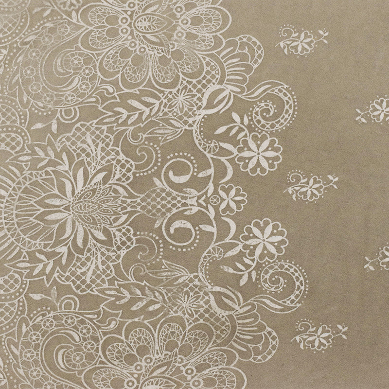 Sand Beige-White Floral Border Printed Nylon Mesh Knit Fabric