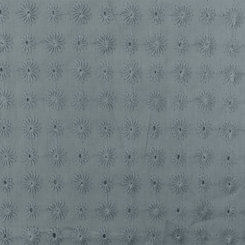 Ash Blue Floral Cotton Embroidered Eyelet Voile Woven Fabric
