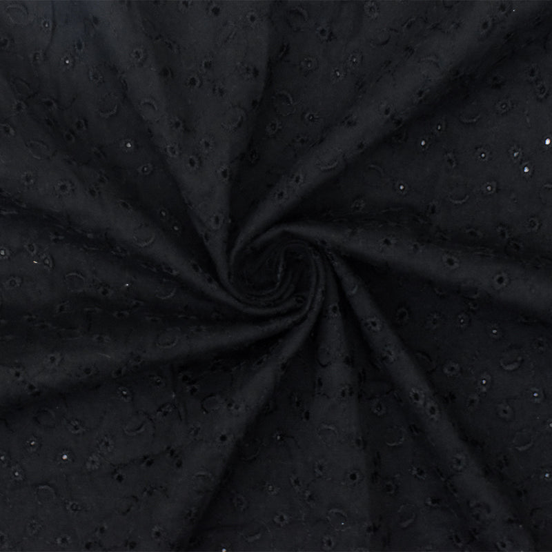 Pitch Black Floral Cotton Embroidered Eyelet Lawn Woven Fabric