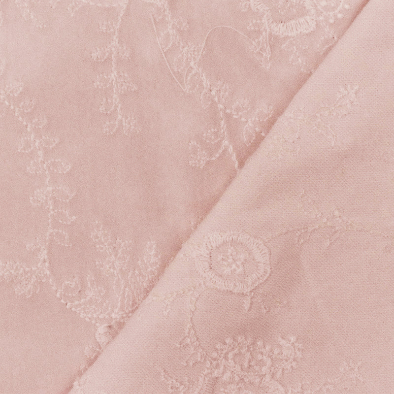 Baby Pink Floral Embroidered Cotton Velveteen Woven Fabric