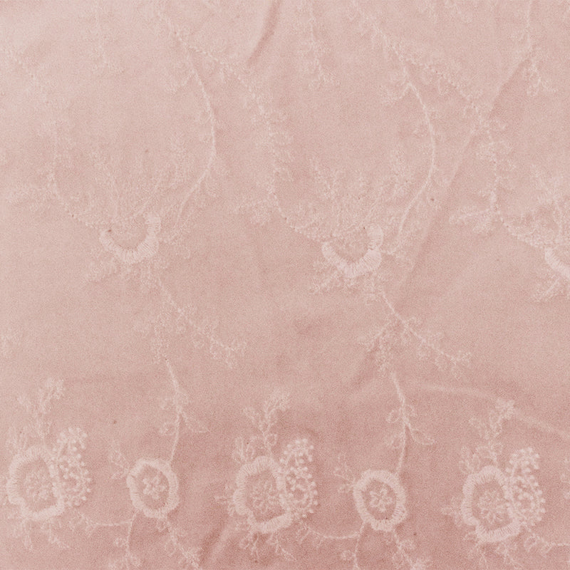 Baby Pink Floral Embroidered Cotton Velveteen Woven Fabric