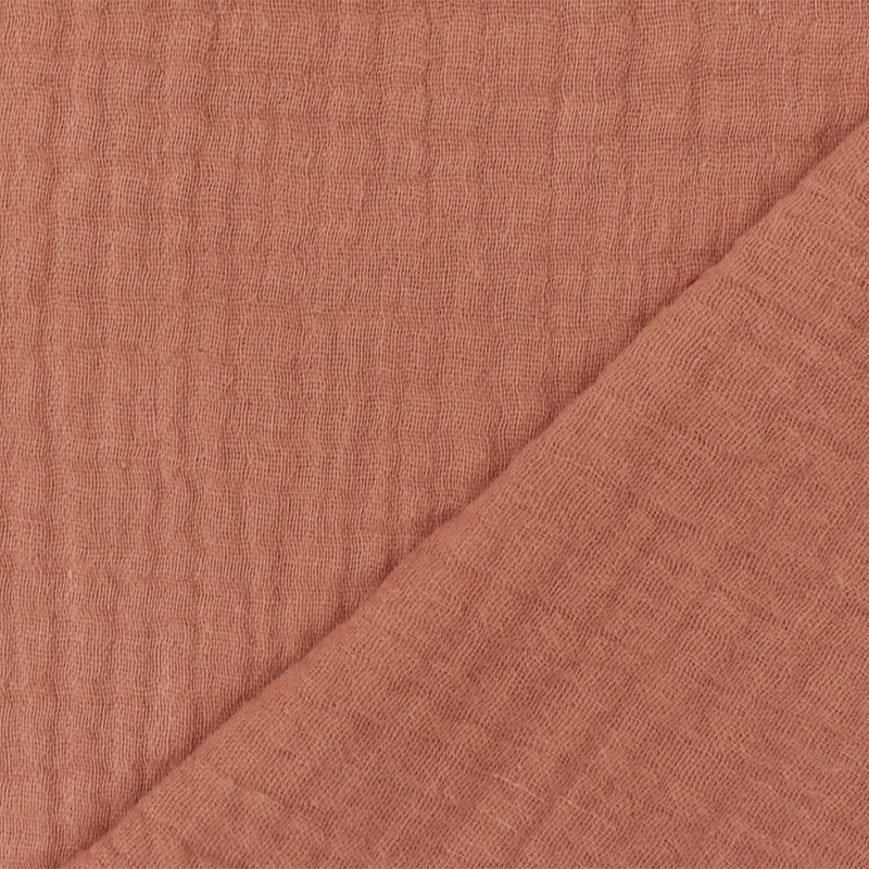 Coral Pink Solid Cotton Crinkle Double Weave Woven Fabric