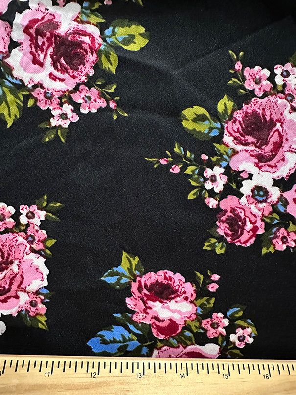 Pink Rose Bunch Print Scuba Knit Fabric