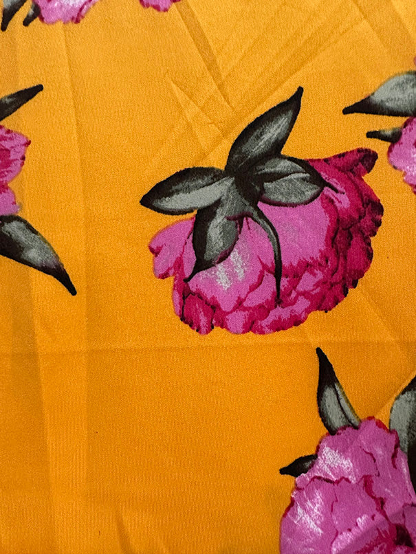 Pink Peony Floral Print on Gold Scuba Knit Fabric
