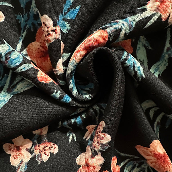 Midnight Navy Floral Sprig Print Scuba Knit Fabric