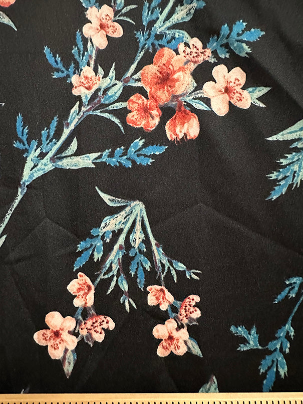 Midnight Navy Floral Sprig Print Scuba Knit Fabric