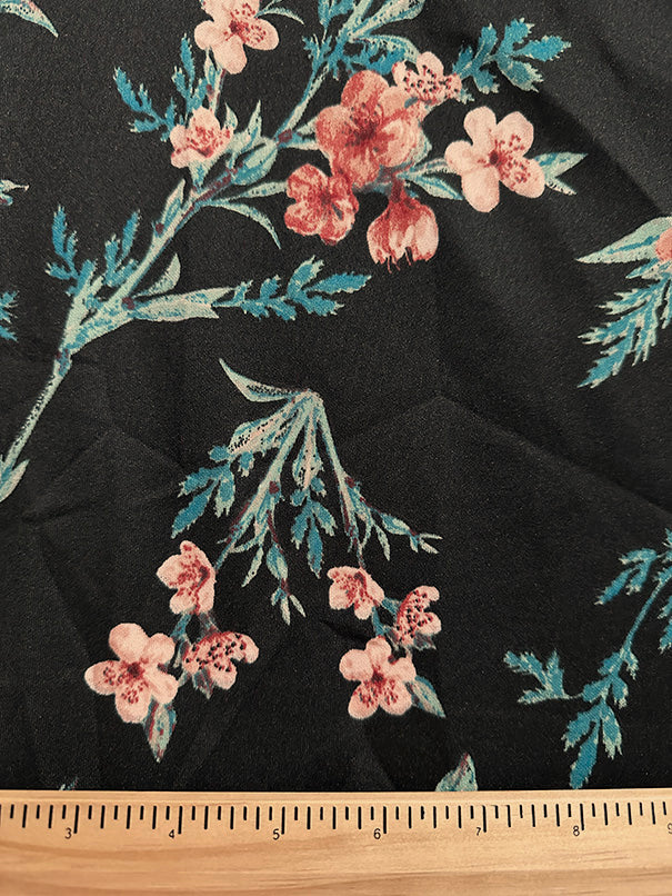 Midnight Navy Floral Sprig Print Scuba Knit Fabric