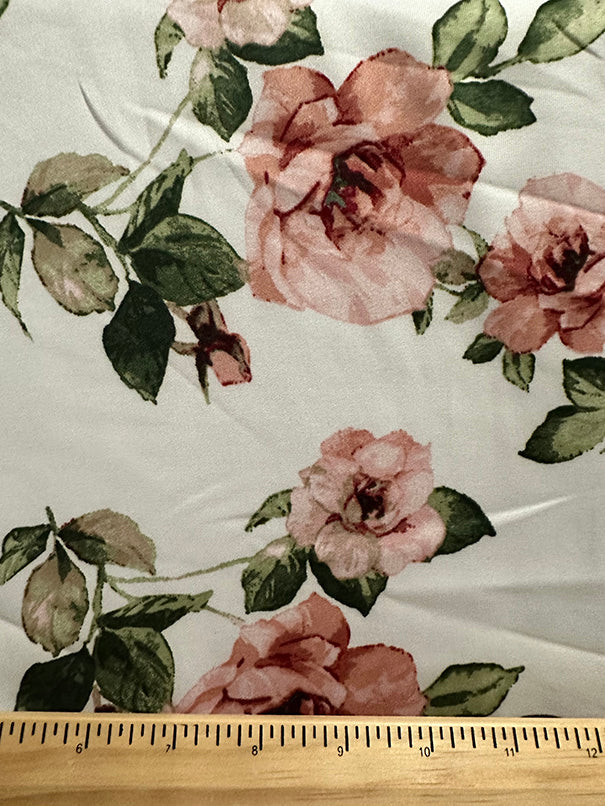 Ivory Rose Print Scuba Knit Fabric