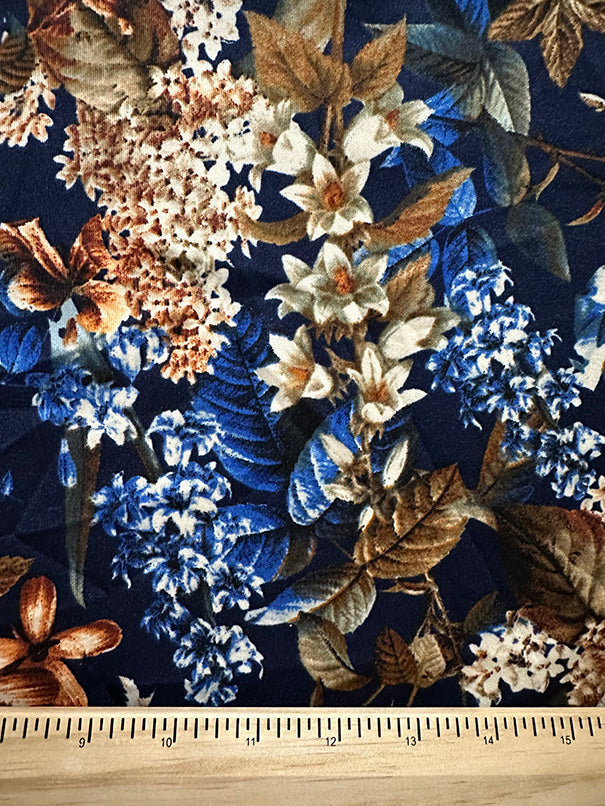 Navy Multi Floral Print Scuba Knit Fabric