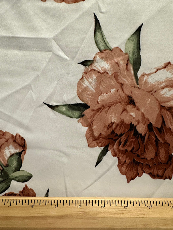 Ivory Peony Floral Print Scuba Knit Fabric