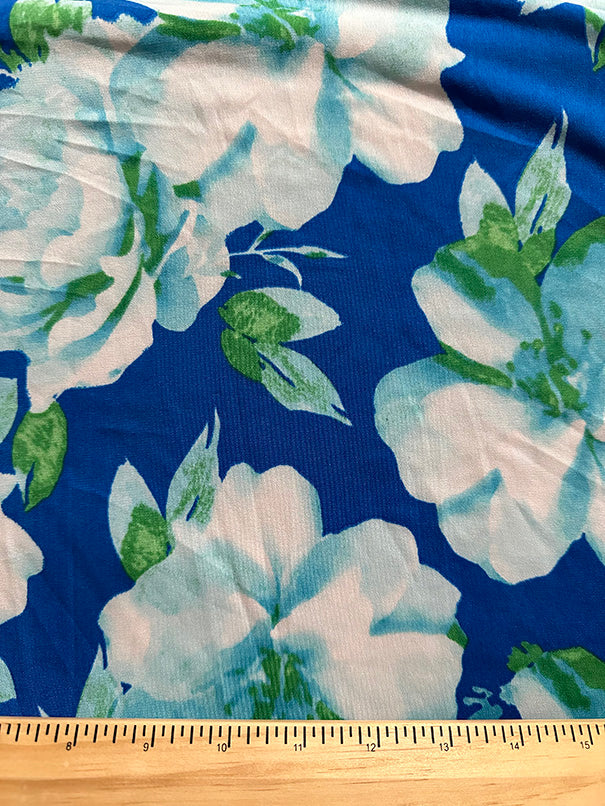 2 YD PC-Blue Multi Floral Print ITY Jersey Knit Fabric