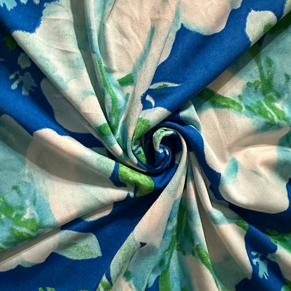 2 YD PC-Blue Multi Floral Print ITY Jersey Knit Fabric