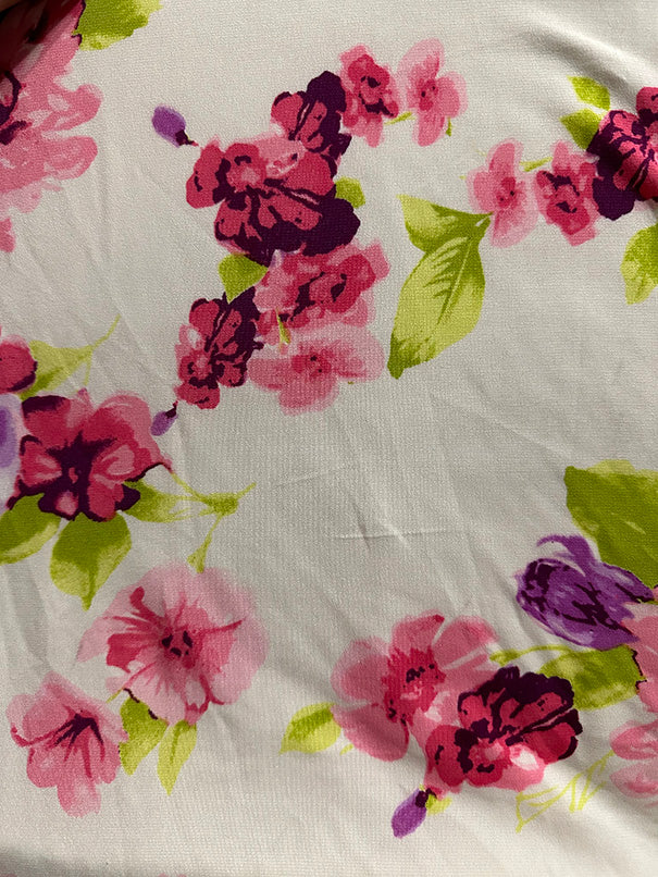 Pink and Purple Floral Print ITY Jersey Knit Fabric
