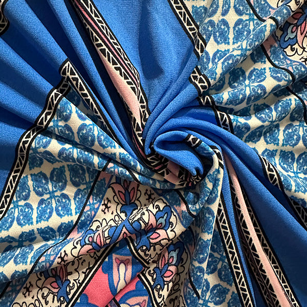 Blue Multi Geometric Print ITY Jersey Knit Fabric