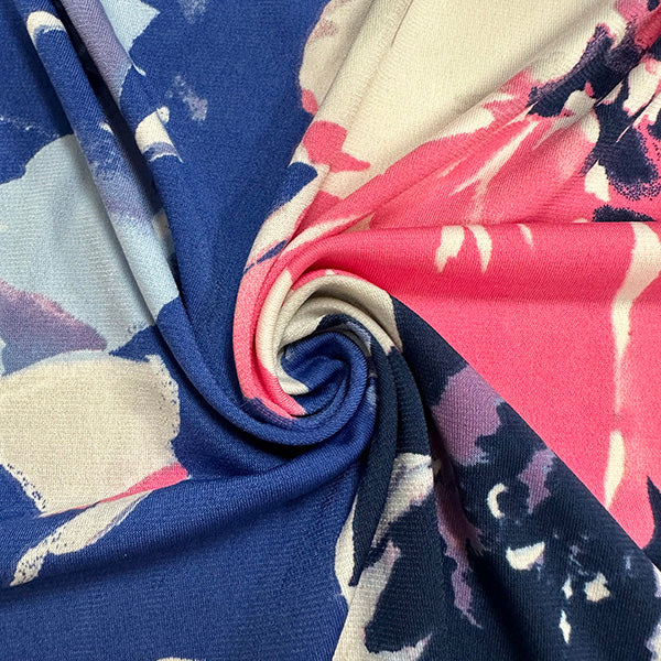 3 3/8 YD PC-Blue Floral Print ITY Jersey Knit Fabric