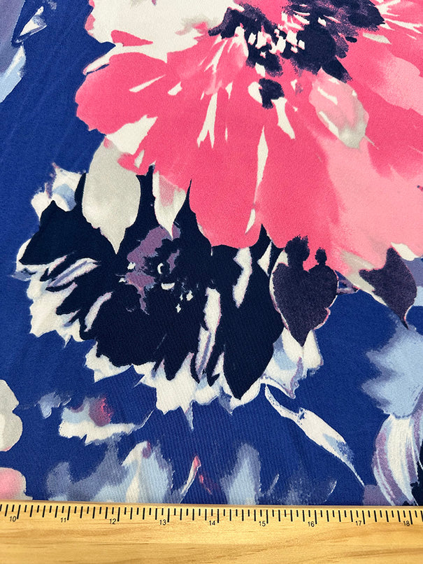 3 3/8 YD PC-Blue Floral Print ITY Jersey Knit Fabric