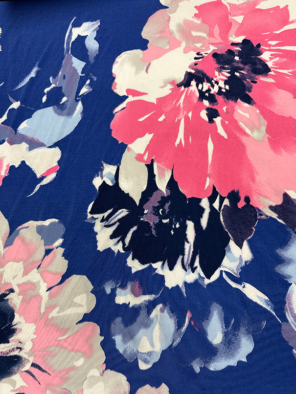 3 3/8 YD PC-Blue Floral Print ITY Jersey Knit Fabric