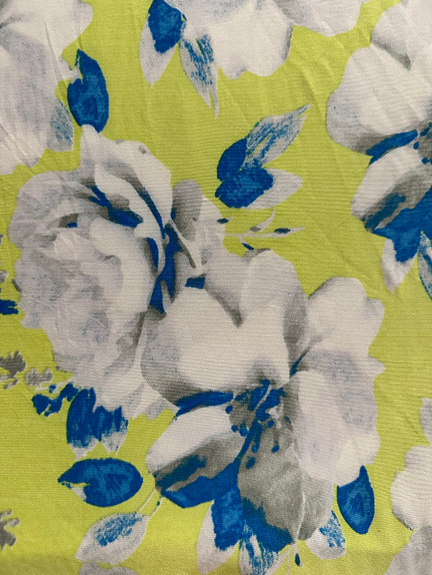 Neon Yellow Floral Print ITY Jersey Knit Fabric