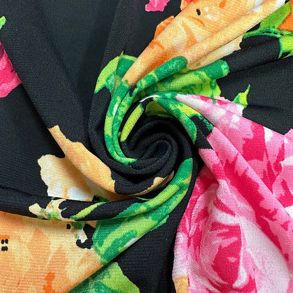 Black Multi Floral Print ITY Jersey Knit Fabric