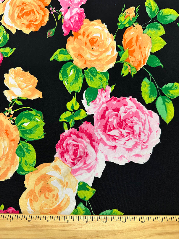Black Multi Floral Print ITY Jersey Knit Fabric