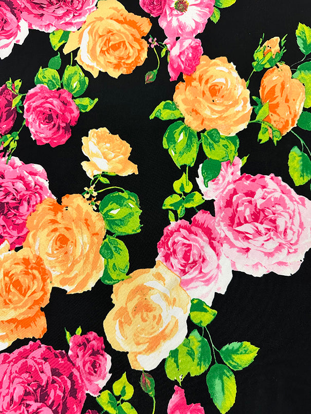 Black Multi Floral Print ITY Jersey Knit Fabric