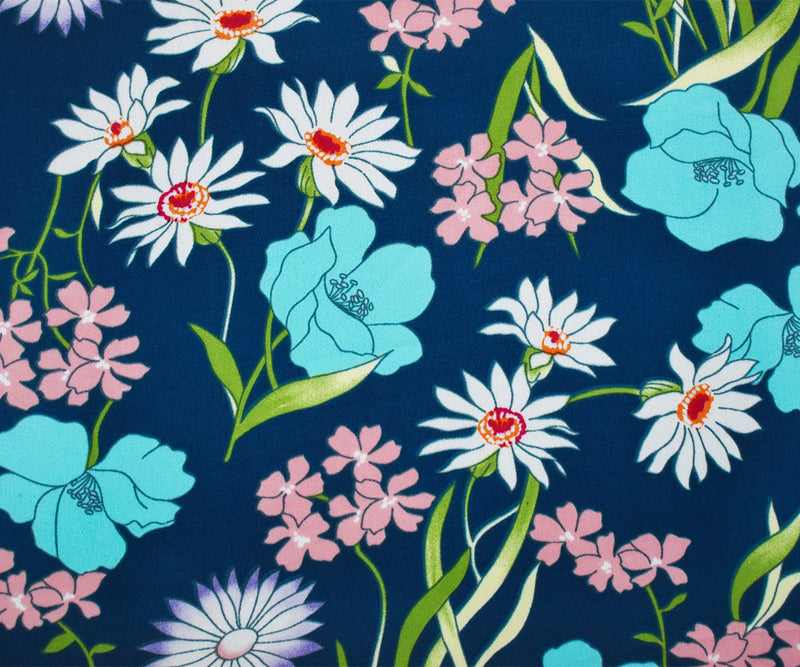 Deep Teal-Multi Poly Floral Printed Crepe Momie Georgette Woven Fabric