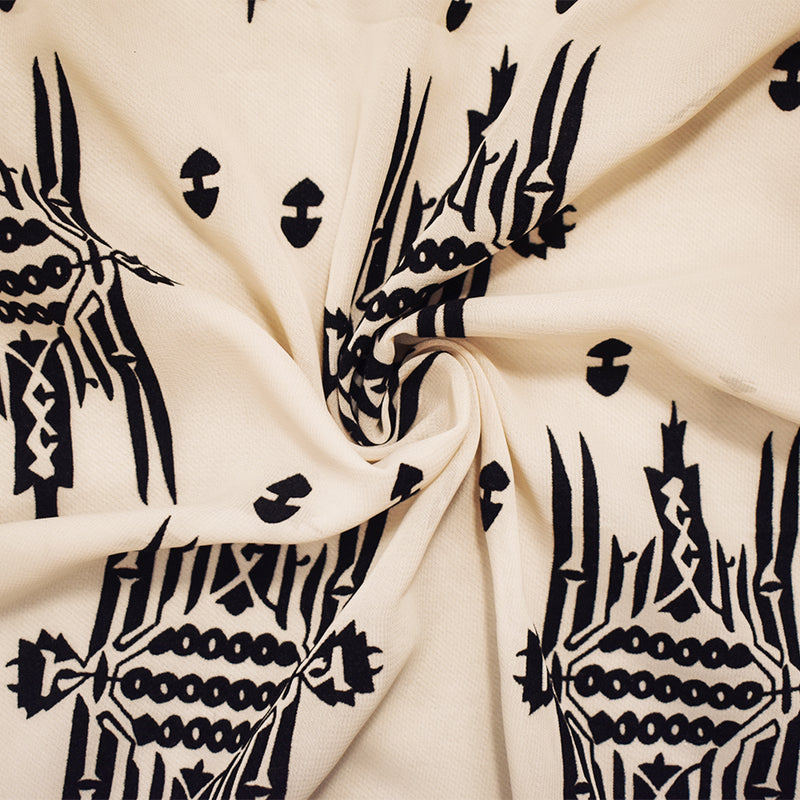 Beige-Black Poly Poly Abstract Aztec Velvet Flocked Chiffon Woven Fabric