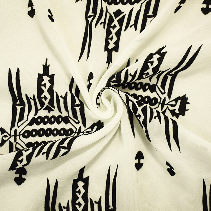 White-Black Poly Poly Abstract Aztec Velvet Flocked Chiffon Woven Fabric