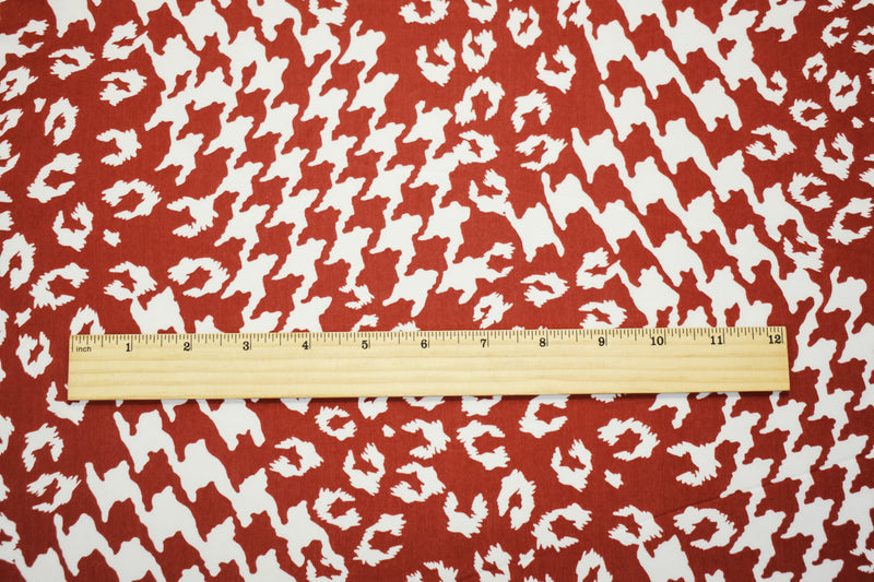 Orange-Beige Poly Abstract Houndstooth-Cheetah Printed Faille Woven Fabric