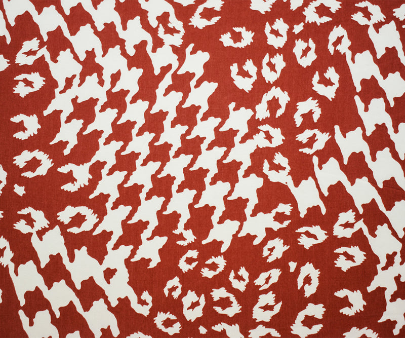 Orange-Beige Poly Abstract Houndstooth-Cheetah Printed Faille Woven Fabric