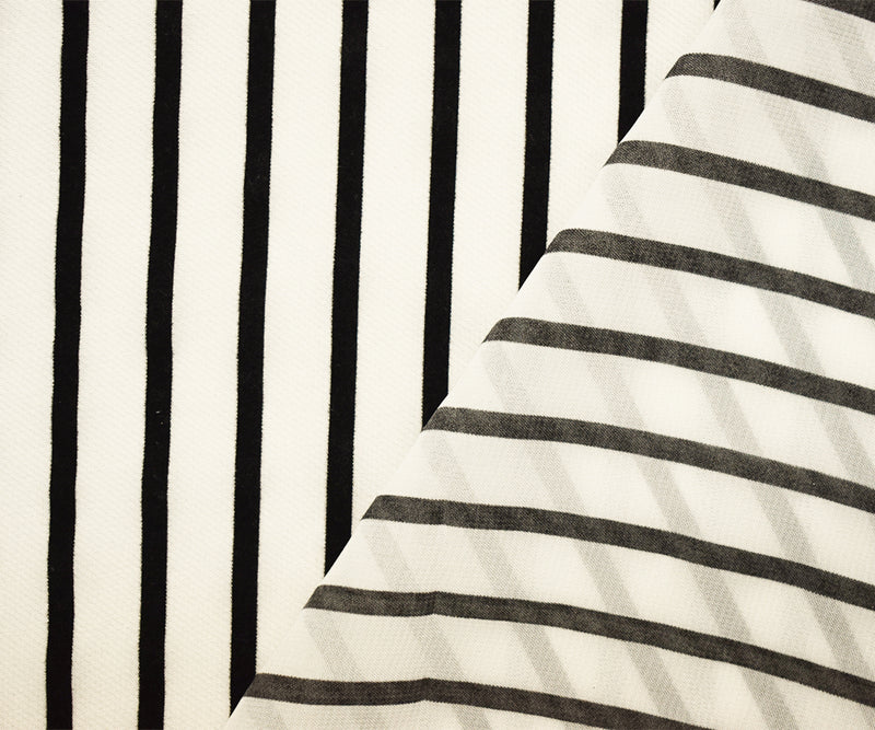 White-Black Nylon Stripe Velvet Flocked Chiffon Woven Fabric