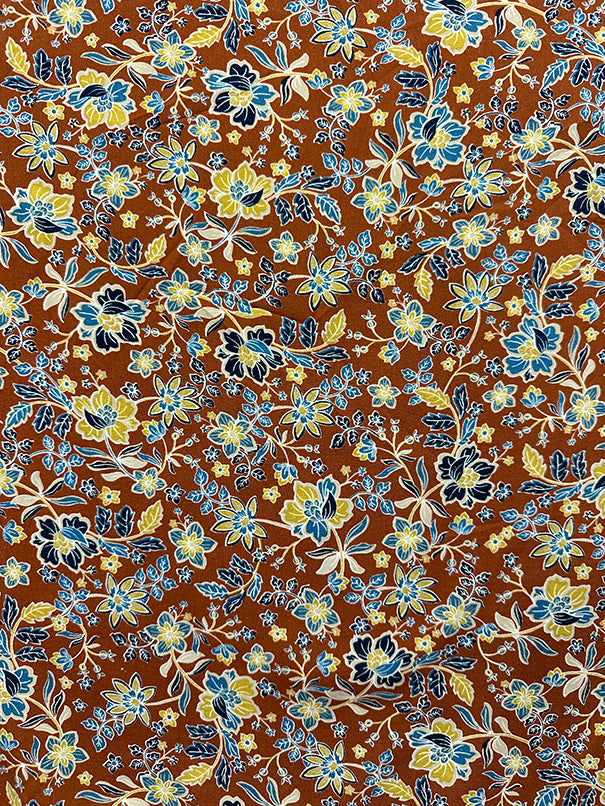 1 YD PC-Copper Floral Vine Multi Print Woven Challis Fabric