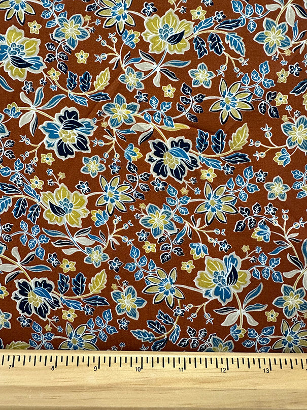 1 YD PC-Copper Floral Vine Multi Print Woven Challis Fabric