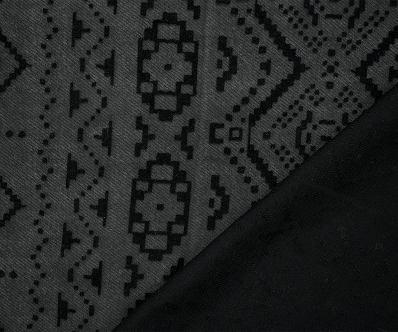 5 1/2 YD PC-Black Polyester Aztec Velvet Flocked Printed Chiffon Woven Fabric